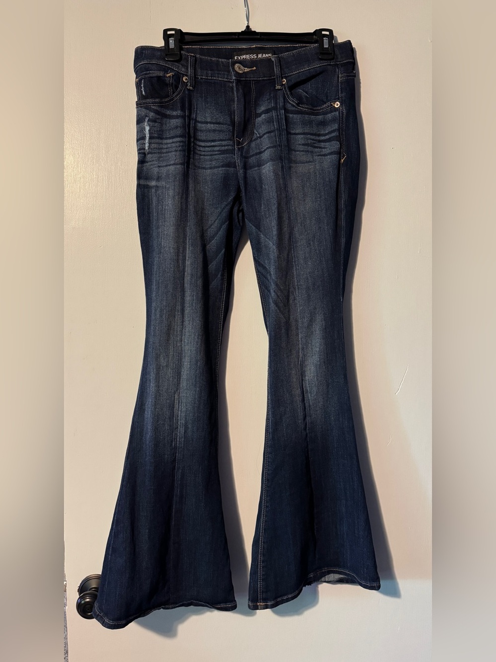 Express Dark Wash Mid-Rise Flared Bell Jeans